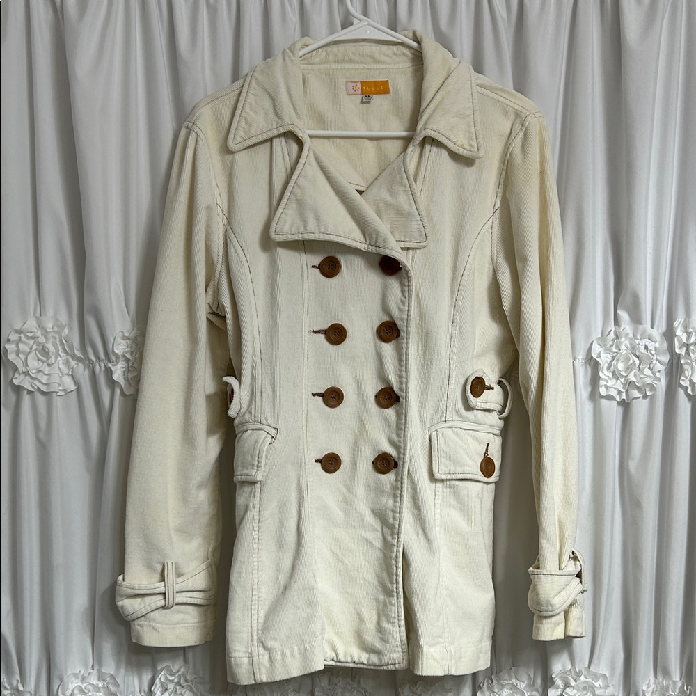 Tulle Cream Double-Breasted Pea Coat